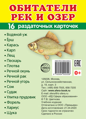 Дем. cartes СУПЕР Обитатели рек и озер.16 раздаточных карточек с текстом на обороте (учебно-методическое пособие с комплектом Matériel de démonstration 63x87 mm, (possibilité de déplacement et de récupération)