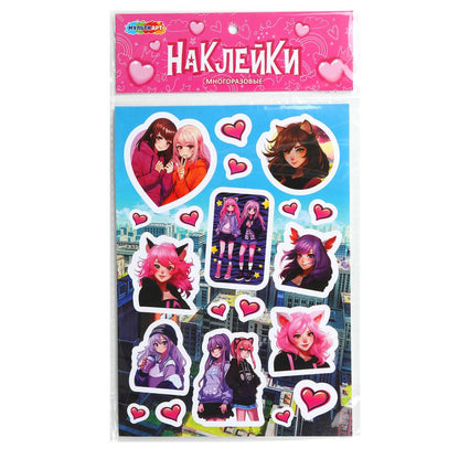 Наклейки бумажные, а5, девочка из Аниме МУЛЬТИ АРТ в кор.500шт
