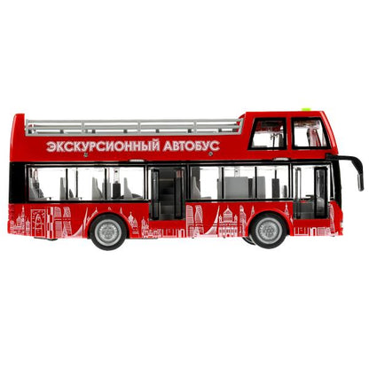 Машина пластик свет-звук ЭКСКУРСИОННЫЙ АВТОБУС 29см, инерц., двер., кор. Технопарк в кор.24шт