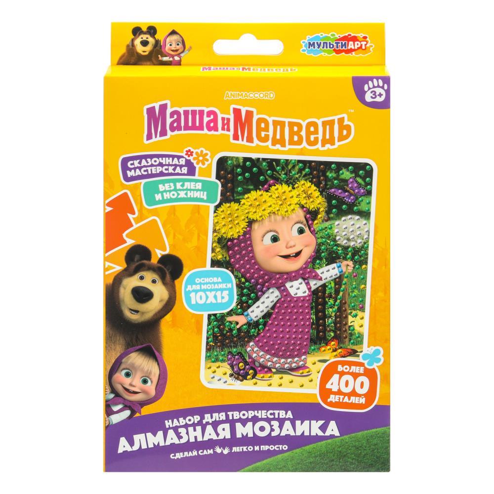 Алмазная мозаика 10*15 см, в коробке Маша и Медведь МУЛЬТИ АРТ в кор.50шт