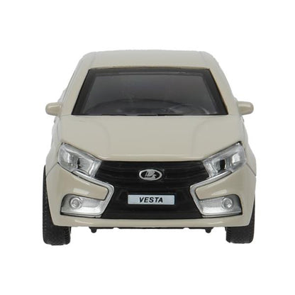 Машина металл LADA vesta 11,5 см, двери, бежевый, кор. Технопарк в кор.2*36шт