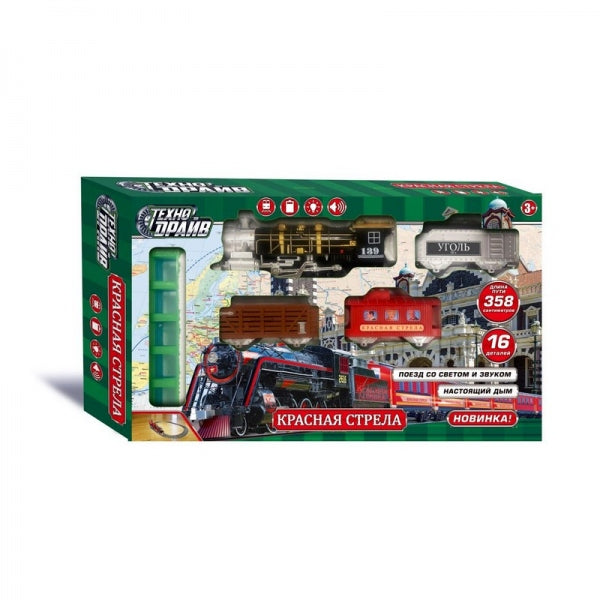 Железная дорога свет-звук-дым, длина пути 358, кор.51*31*9см ТЕХНОДРАЙВ в кор.12шт