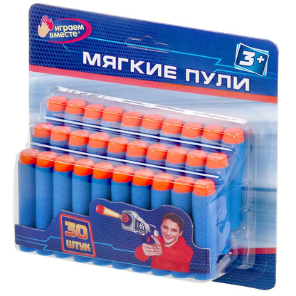 НАБОР ИЗ 30-И МЯГКИХ ПУЛЬ Д/БЛАСТЕРОВ "ИГРАЕМ ВМЕСТЕ" НА КАРТ (РУСС УП) 17*4,5*17,2СМ в кор.2*144наб