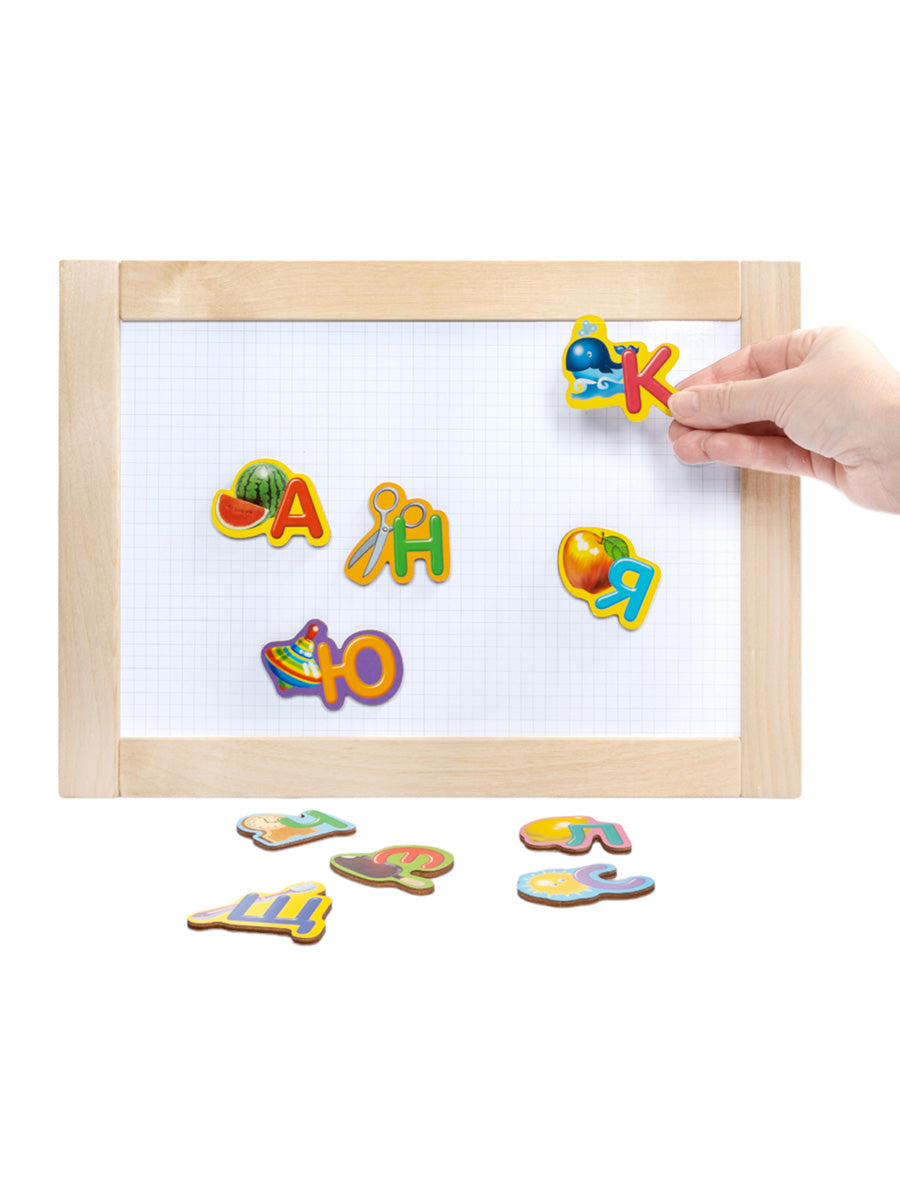 АЗБУКА ДЕРЕВЯННАЯ НА МАГНИТАХ в кор.14шт