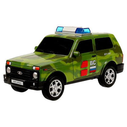 Машина пластик свет-звук LADA 4x4 URBAN КАМУФЛЯЖ 19,5 см, 2 кноп, инер, кор. Технопарк в кор.36шт