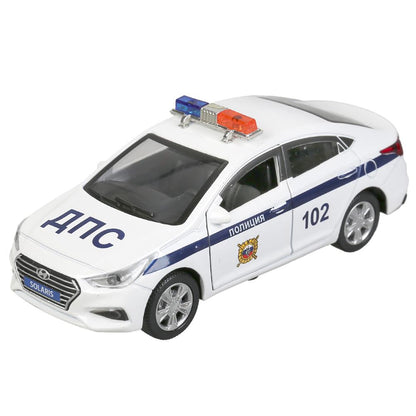 Машина металл "hyundai solaris полиция" 12см, откр.двери, инерц, белый в кор. Технопарк в кор.2*36шт