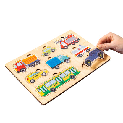 ИГРА РАЗВИВАЮЩАЯ ДЕРЕВЯННАЯ "АВТОМОБИЛИ" (30Х21СМ) в кор.15шт