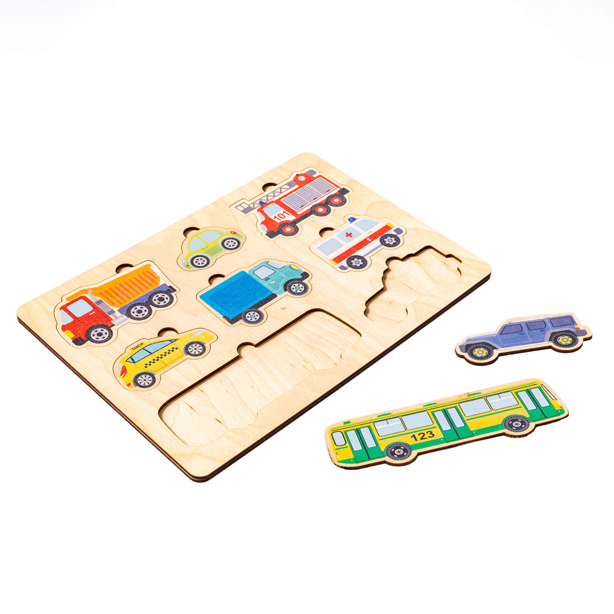 ИГРА РАЗВИВАЮЩАЯ ДЕРЕВЯННАЯ "АВТОМОБИЛИ" (30Х21СМ) в кор.15шт