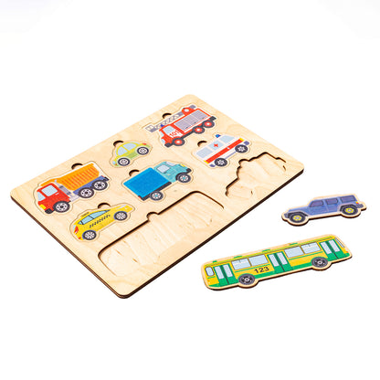 ИГРА РАЗВИВАЮЩАЯ ДЕРЕВЯННАЯ "АВТОМОБИЛИ" (30Х21СМ) в кор.15шт