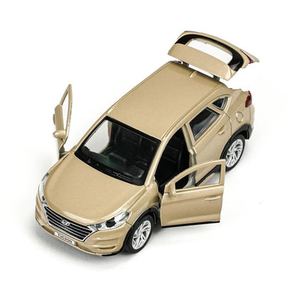 Машина металл HYUNDAI TUCSON длина 12 см, двери, багаж., инер, бежевый, кор. Технопарк в кор.2*36шт