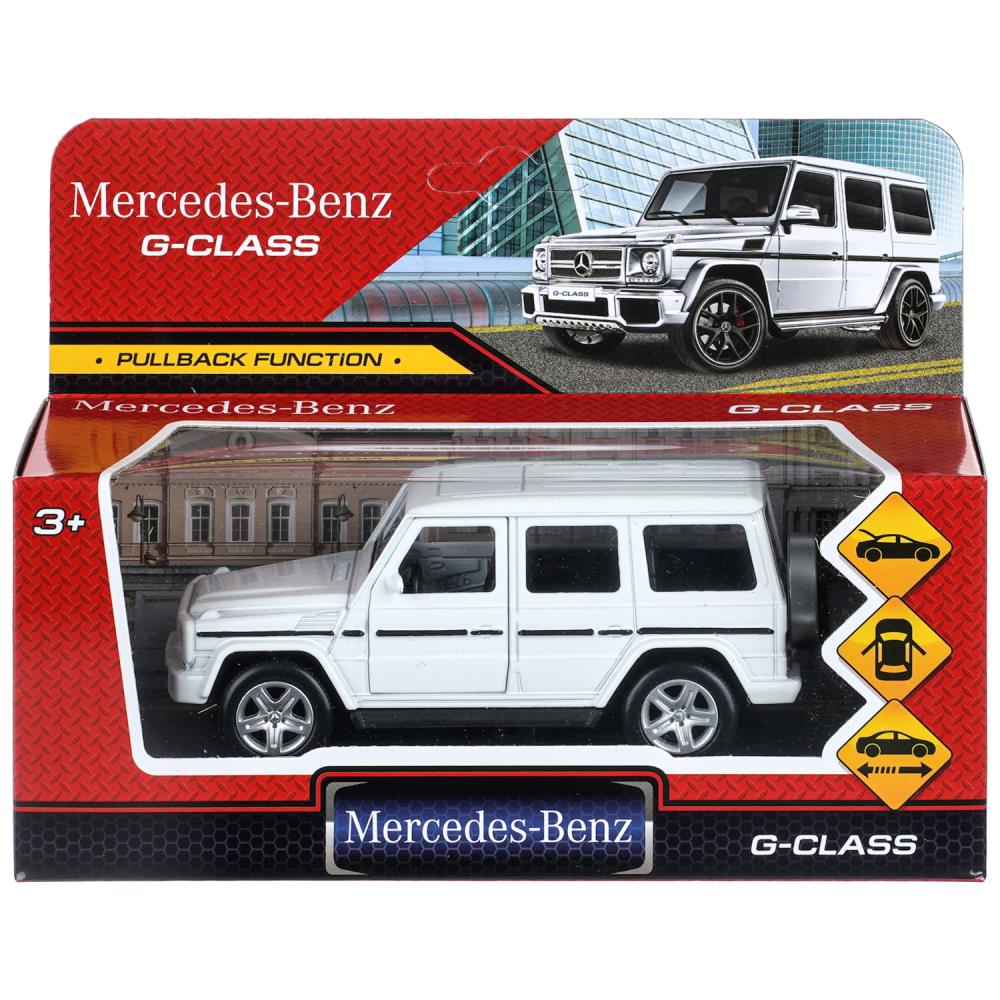 Машина металл MERCEDES-BENZ G-CLASS 12 см, двери, багажн, белый, кор. Технопарк в кор.2*36шт
