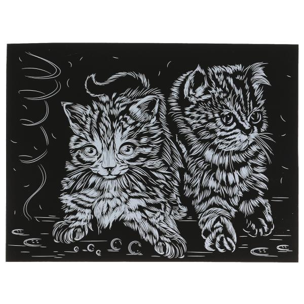 Гравюра 18*24 см котята, золотая МУЛЬТИ АРТ в кор.120шт