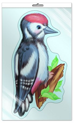 *ФМ-8951 ПЛАКАТ ВЫРУБНОЙ А4 В ПАКЕТЕ. Птица Дятел (с блестками в индивидивидуальной упаковке с европодвесом и клеевым клапаном)