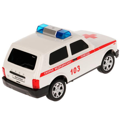 Machine en plastique pour véhicule LADA 4x4 URBAN СКОРАЯ 19,5 cm, 2 boutons, iner, cor. Parc technologique à Cor.36шт