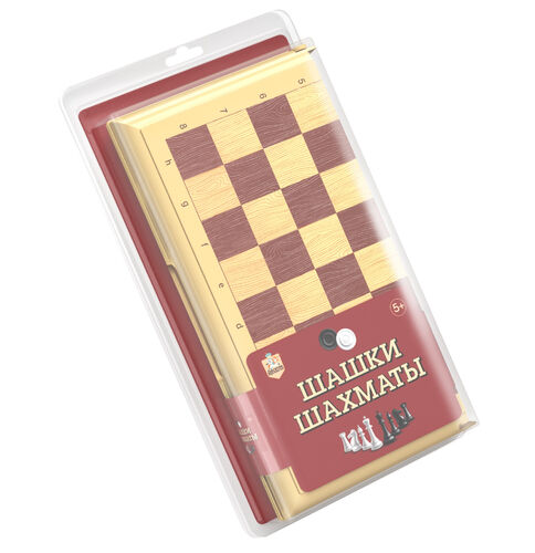 Игра настольная "Шашки-Шахматы" (бол, беж) blister