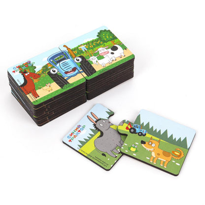 Игрушка деревянная пазл 12,5*6 см. СИНИЙ ТРАКТОР терм. paquet Buratino en cor.15шт