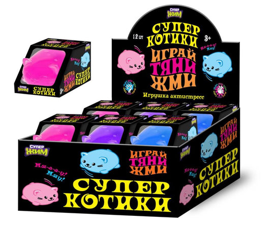 Антистресс игрушка жмяка котик, 7 см, дисплей Супер Жим уп-12шт в кор.6уп