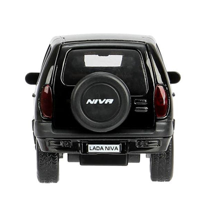 Машина металл LADA NIVA длина 12 см, двери, багаж, инерц, черный, кор. Технопарк в кор.2*36шт