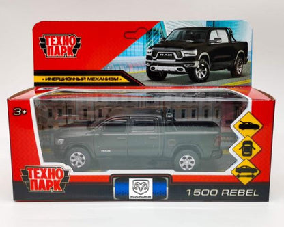 RAM1500-13MAT-BKМашина металл DODGE RAM 1500 REBEL МАТОВЫЙ 13 см, двер, баг, инер, чер, кор. Технопа
