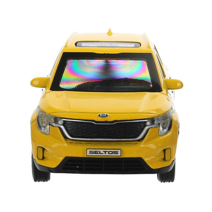 Машина металл KIA seltos длина 12 см, двери, багаж., инерц, желтый, кор. Технопарк в кор.2*36шт