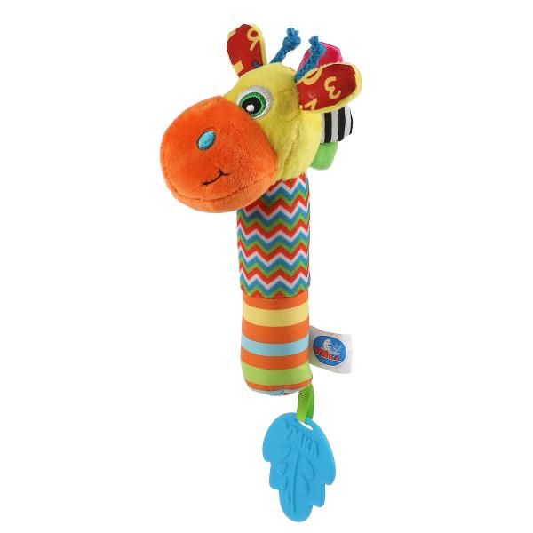 Текстильная игрушка пищалка с погремушкой "веселый жирафик" на карт. в пак. Умка в кор.240шт