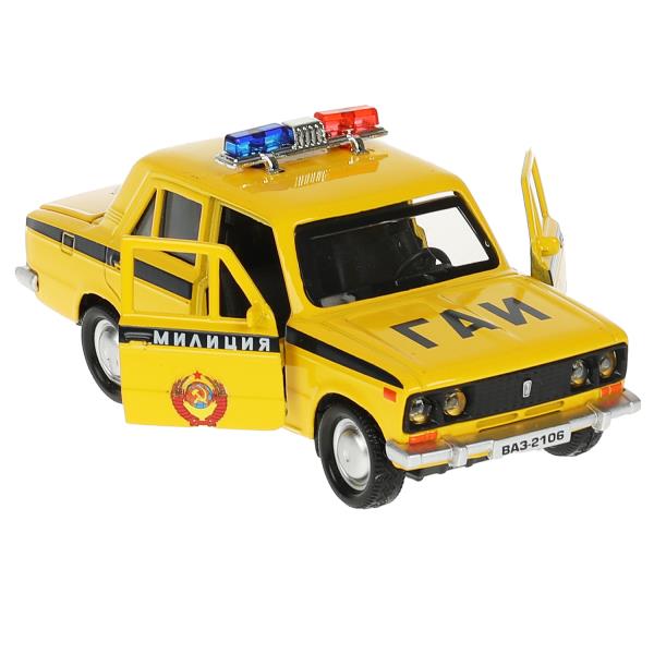 GARAGE-22SL1XCAR-POL2 343261 Игрушка пластик свет-звук ПОСТ ГАИ длин 22 см, ворота, ВАЗ-2106, СИНИЙ,