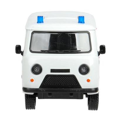 Machine en métal pour le véhicule UAZ УАЗ 452 СКОРАЯ, 18,5 см, св-зв,дв,люк,баг,ин,бел Технопарк в кор.2*18шт