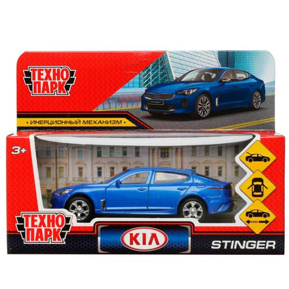 STINGER-12-BU336387 Машина металл KIA STINGER длина 12 см, двери, багаж., инерц, СИНИЙ, кор. Технопа