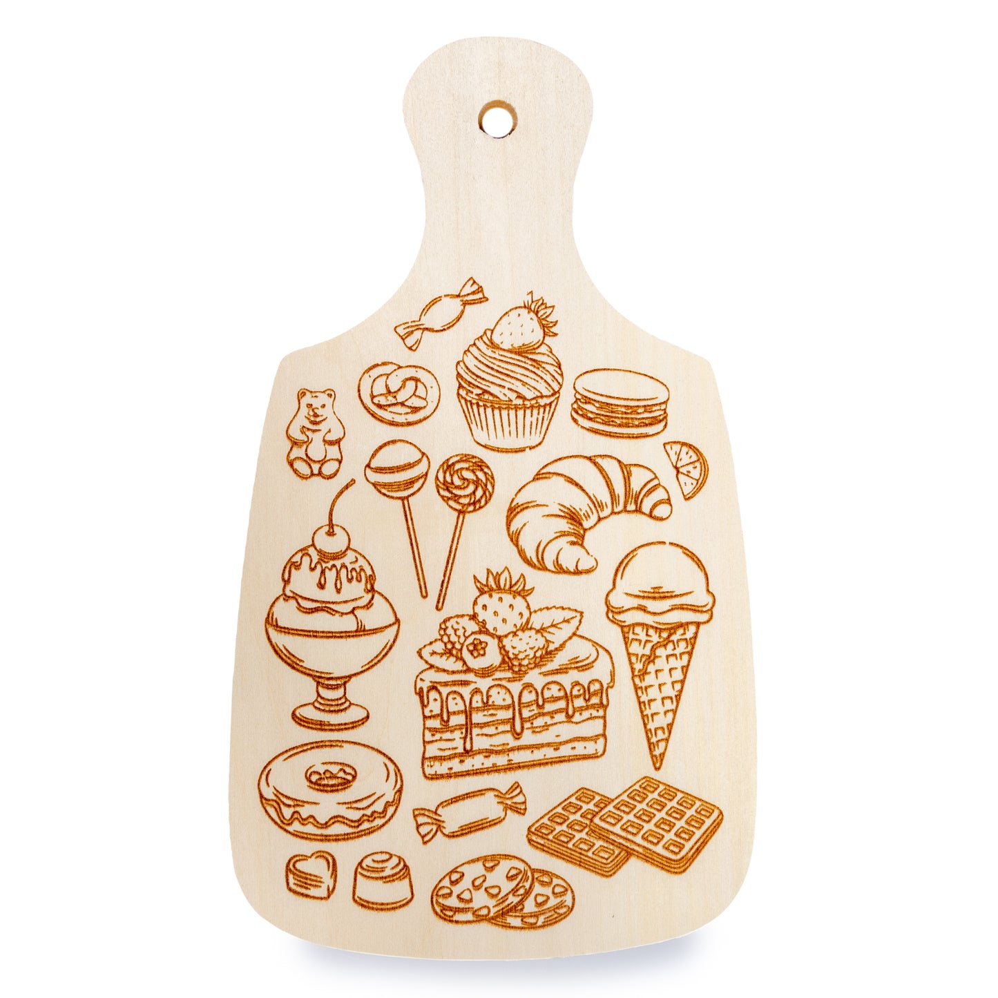 Выжигание по дереву. Разделочная доска "Сладости" (130х230мм) в кор.15шт