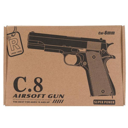 Пистолет (п) металл., съемный магазин, с пульками C8 в кор. в кор.36шт