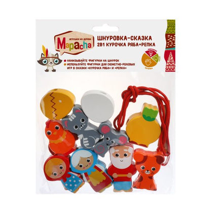 MAPACHA. 76806 Шнуровка-сказка 2в1 "Курочка Ряба+Репка" 10 дет 3-6 см, шнурок МРЦ 490 руб.