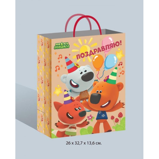 Пакет подарочный крафт Ми-ми-мишки l, 26*32*14 см ЧУДО ПРАЗДНИК в кор.24*12шт
