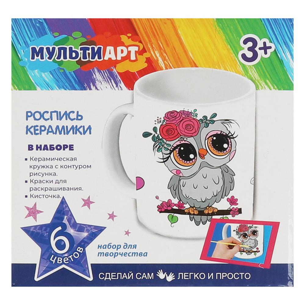 Набор д/дет тв-ва кружка для росписи (краски, кисточка), сова МУЛЬТИ АРТ в кор.24шт
