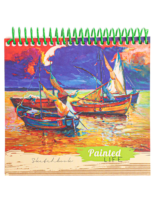 Croquis A6, 80л. ЛОДКИ НА ЗАКАТЕ, на спирали, жесткая подложка, матовая ламин.