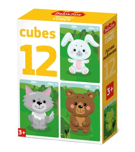 НАБОР ИЗ 12-И КУБИКОВ "ЛЕСНЫЕ ЖИВОТНЫЕ" (БЕЗ ОБКЛЕЙКИ) BABY TOYS в кор.20наб