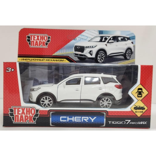 Машина металл chery tiggo 7 pro max 12см, двери, кап, баг, инер, белый, кор. Технопарк в кор.2*36шт