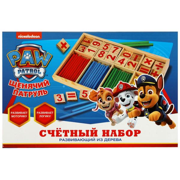 Игрушка деревянная счетный набор Щенячий Патруль коробка Буратино в кор.120шт