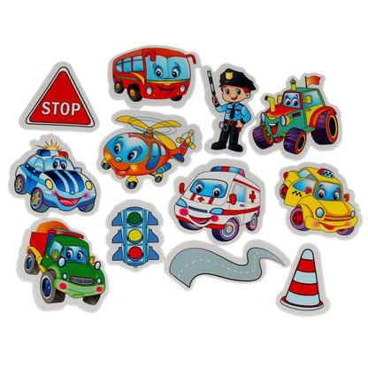 Игрушка пластизоль для ванны набор стикеров ева машинки 12 шт, сумочка сетка КАПИТОШКА в кор.50шт