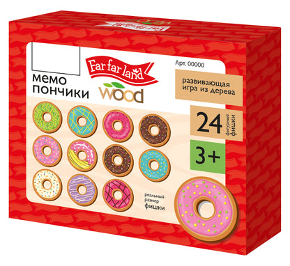 Игра настольная деревянная МЕМО "Пончики" (24 фишки в коробке) Far far land wood