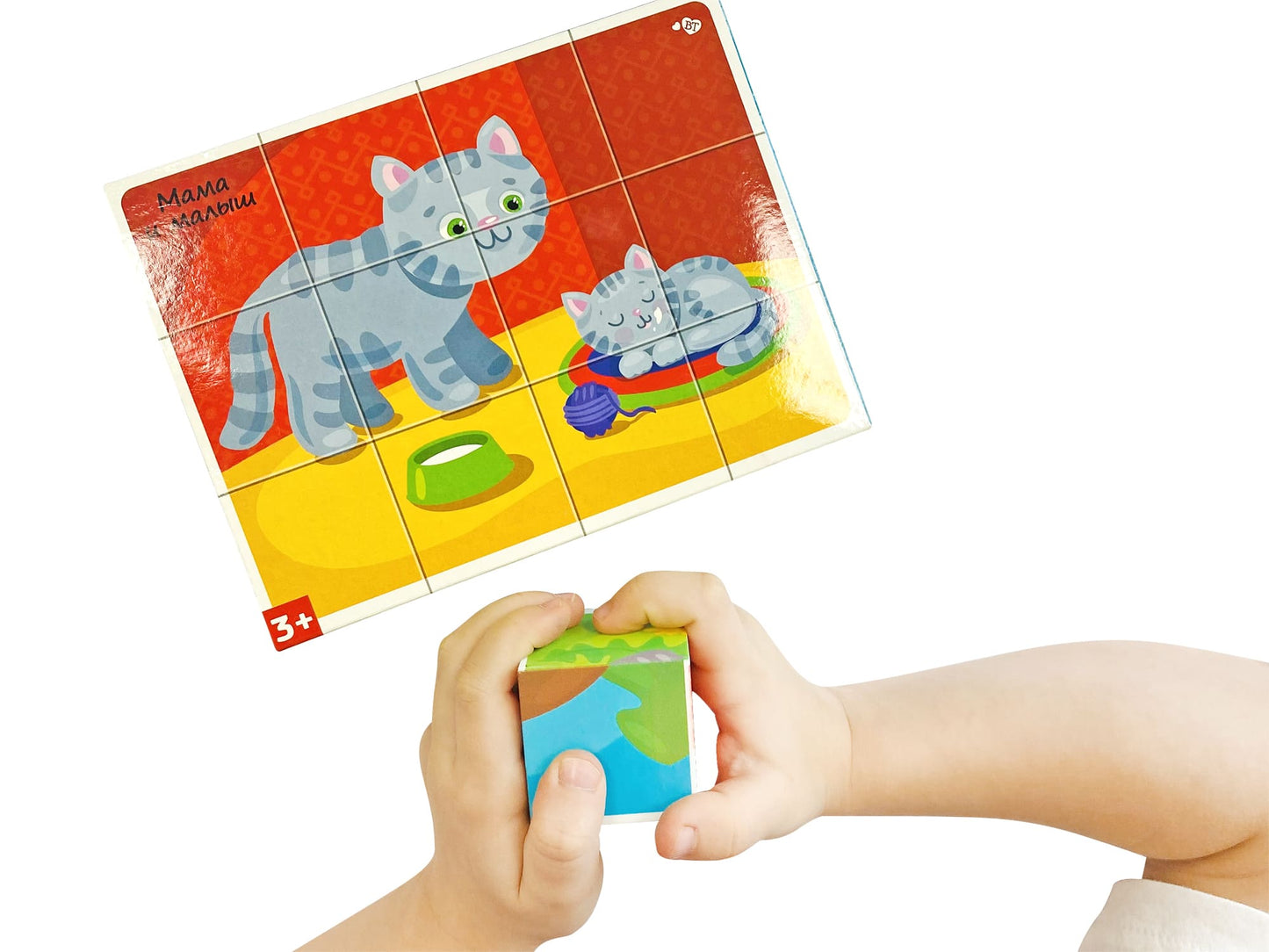 НАБОР ИЗ 12-И КУБИКОВ "МАМА И МАЛЫШ" (БЕЗ ОБКЛЕЙКИ) BABY TOYS в кор.20наб