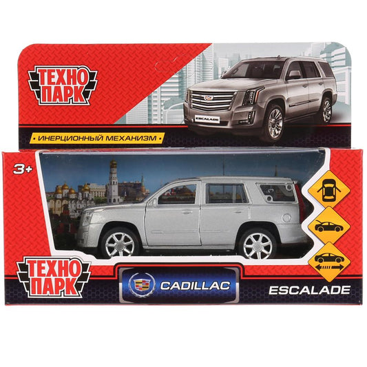Машина металл CADILLAC ESCALADE 12 см, двери, багаж, инерц, серебрист, кор. Технопарк в кор.2*36шт