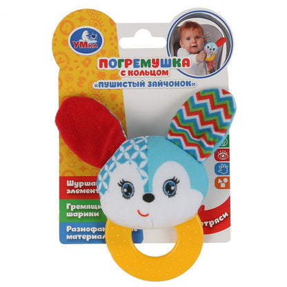 Текстильная игрушка погремушка с кольцом "пушистый зайчонок" Умка на карт. (русс. уп.) в кор.375шт