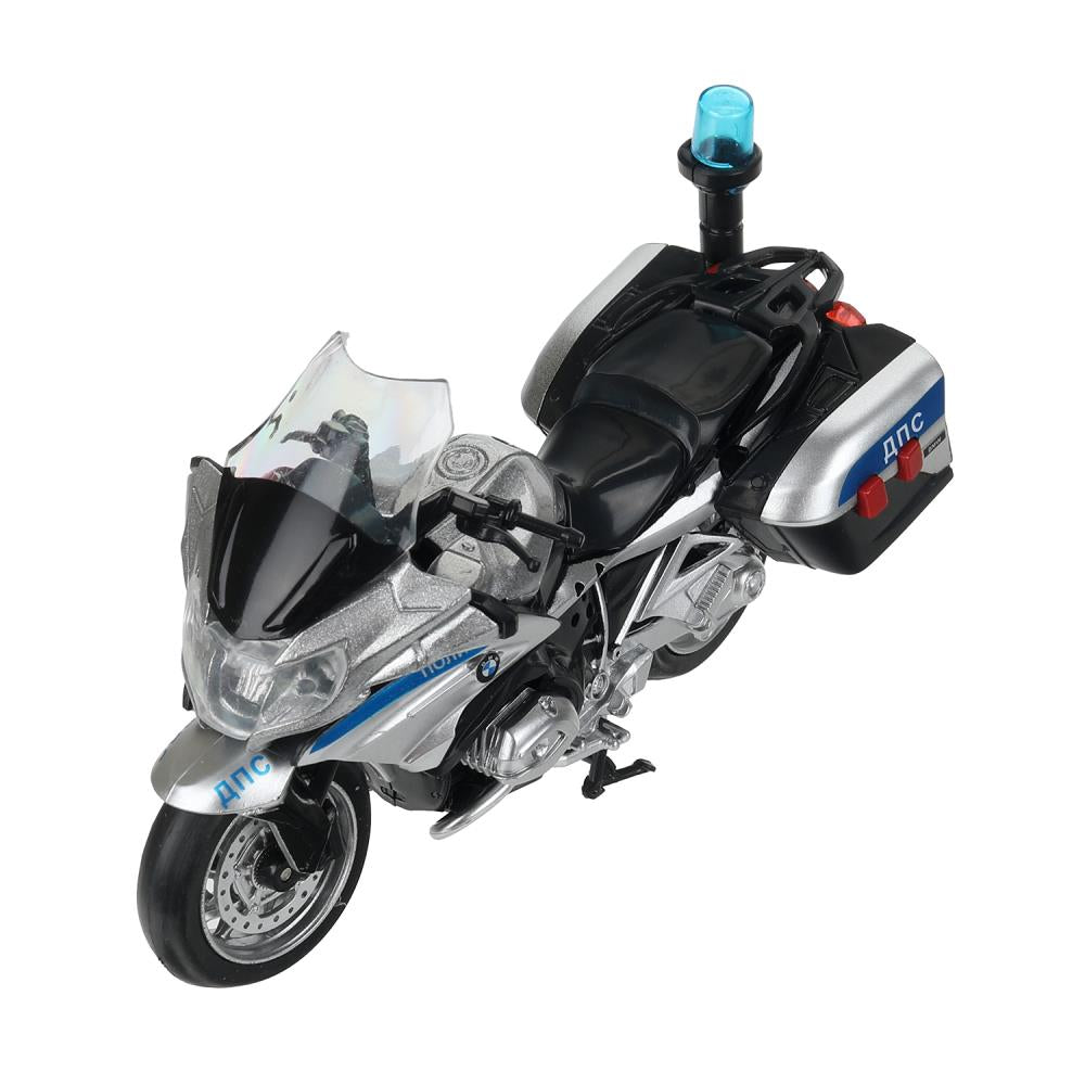 R1200-13SLPOL-SR Модель металл свет-звук МОТОЦИКЛ BMW R1200 RT 13 см, подвиж дет, сереб, кор. Техноп
