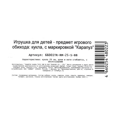 Кукла 29см София, руки и ноги сгиб., акс, кор. КАРАПУЗ в кор.24шт