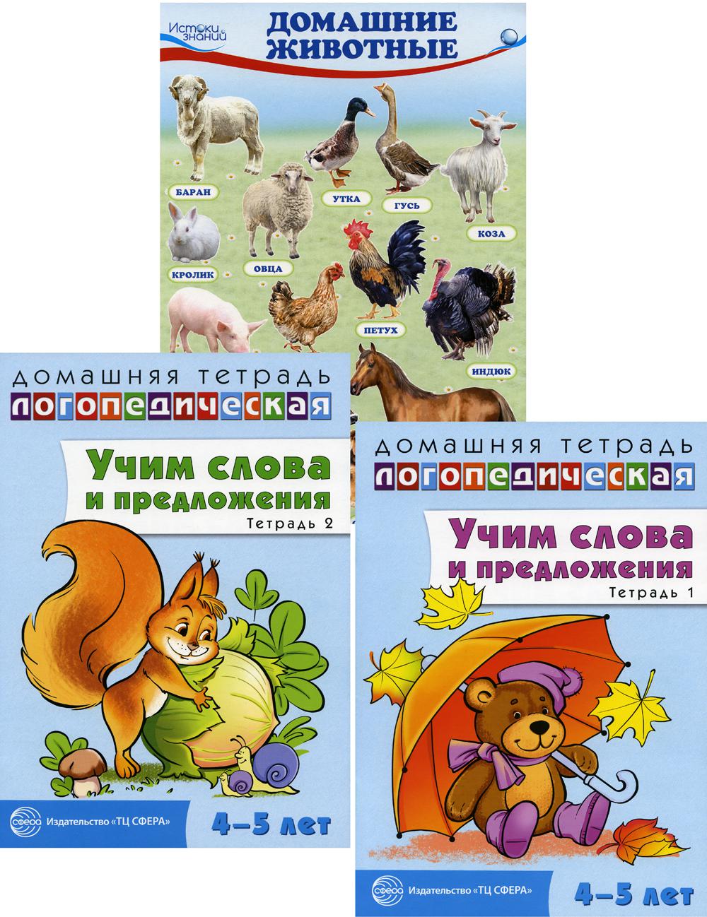 Комплект. Домашние логопедические тетради: Учим слова и предложения. Pour un enfant de 4 à 5 ans. (avec 2 pièces et 4 mini-plaques)