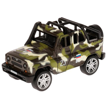 Машина металл свет-звук UAZ HUNTER beach воен., 11,5 см, двер,баг.,ин.,кор. Технопарк в кор.2*36шт