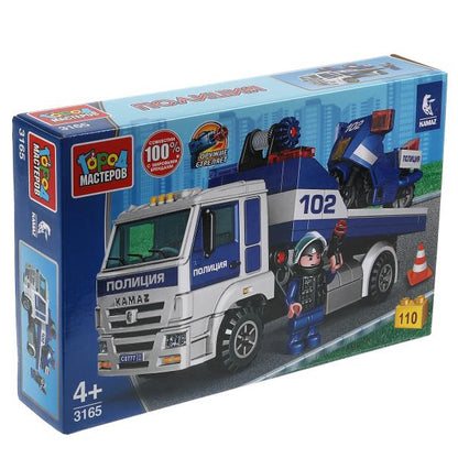 KAMAZ конструктор камаз: ПОЛИЦЕЙСКИЙ ЭВАКУАТОР с мотоциклом, 110 дет. Город мастеров в кор.2*18шт