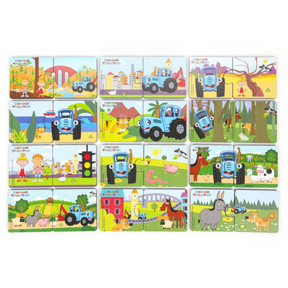 Игрушка деревянная пазл 12,5*6 см. СИНИЙ ТРАКТОР терм. paquet Buratino en cor.15шт