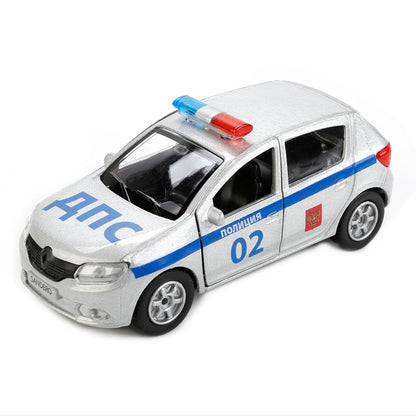 Machine en métal RENAULT sandero ПОЛИЦИЯ, 12 см, double, bagag., инерц., kor. Parc technologique en cor.2*24шт