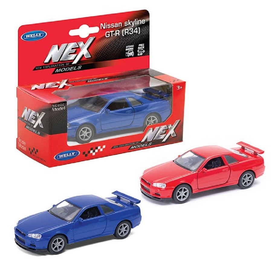 Welly. Машинка 1:38 "Nissan Skyline GT-R R34", металл, пруж. мех., цвет в ассорт. 43798W